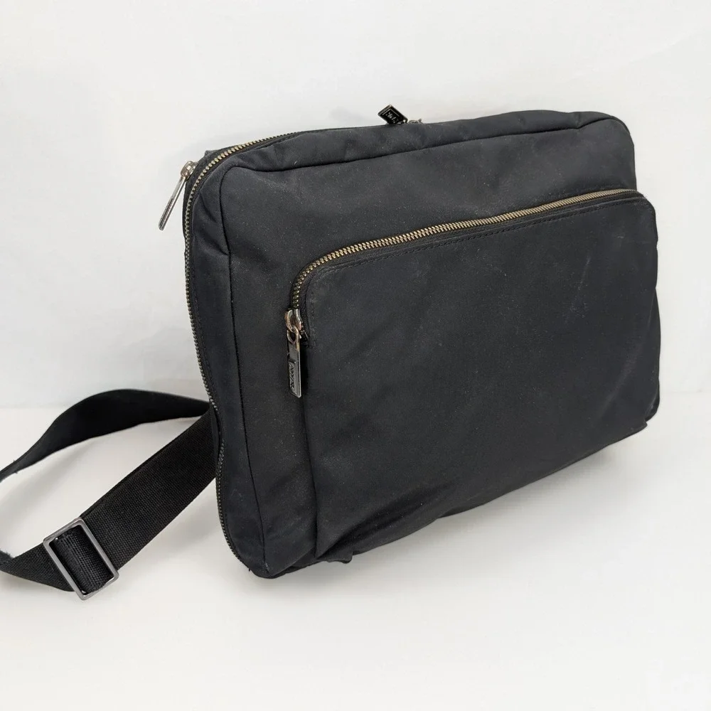Away Travel Messenger Bag Black Nylon Crossbody Tech Laptop Bag Minimalist